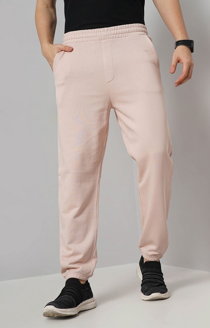 celio | Celio Men Pink Solid Regular Fit Cotton Joggers Trousers