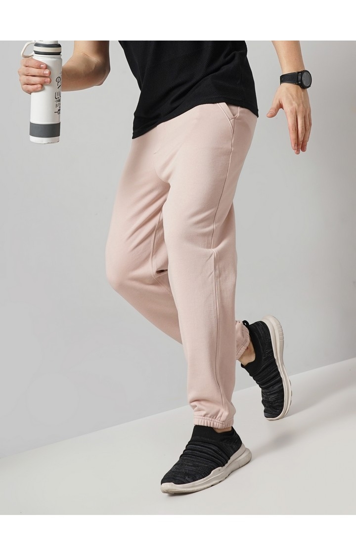 Celio Men Pink Solid Regular Fit Cotton Joggers Trousers