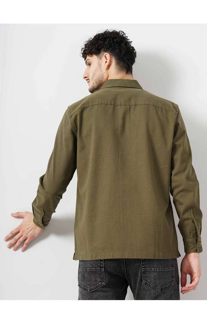 Celio Men Khaki Solid Oversized Cotton Casual Shirt