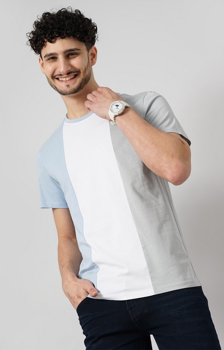 celio | Celio Men Blue Colourblocked Regular Fit Fashion Cotton Jersey Tshirt