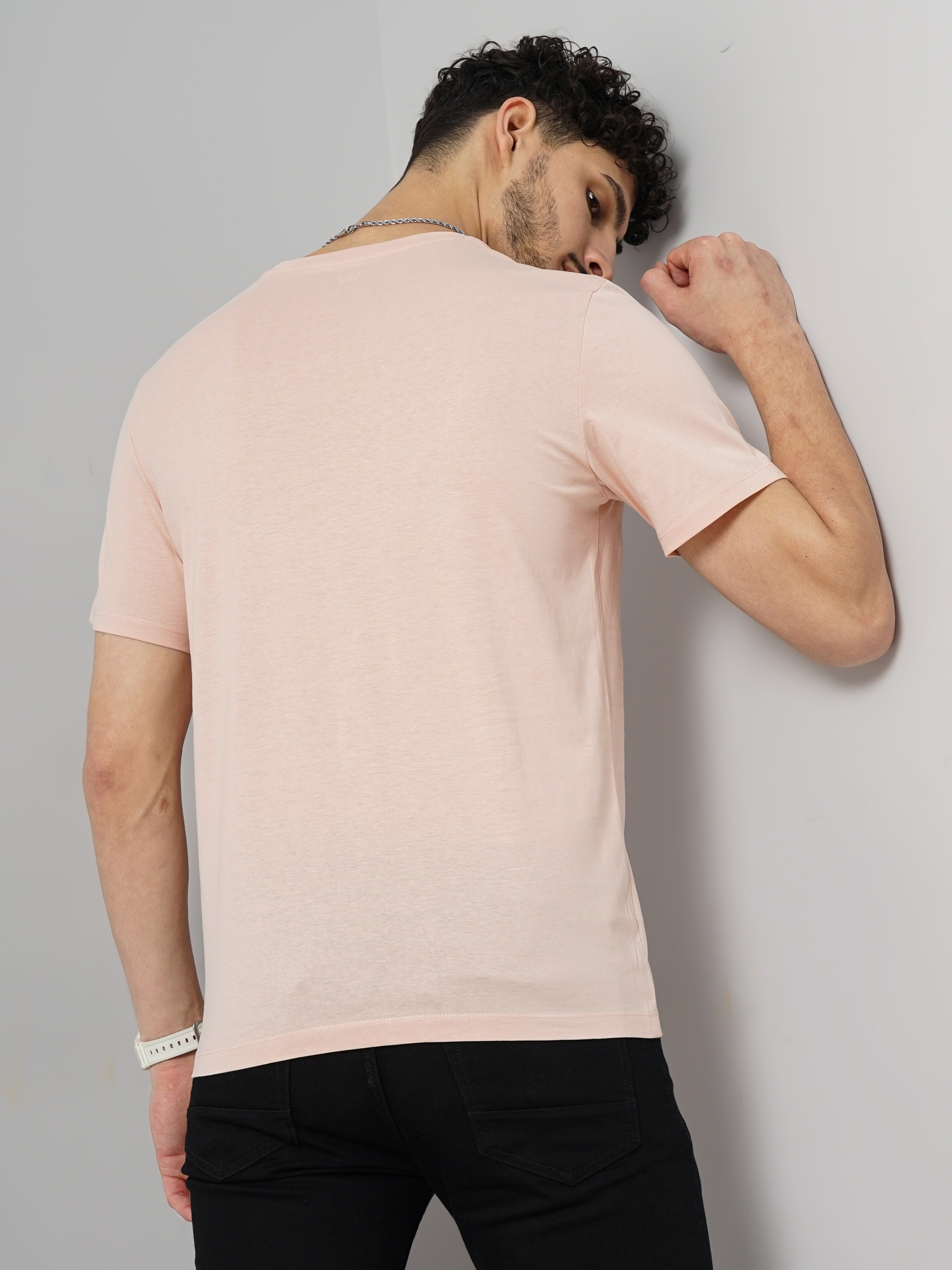 Celio Men Pink Printed Regular Fit Cotton Graphic Tshirt