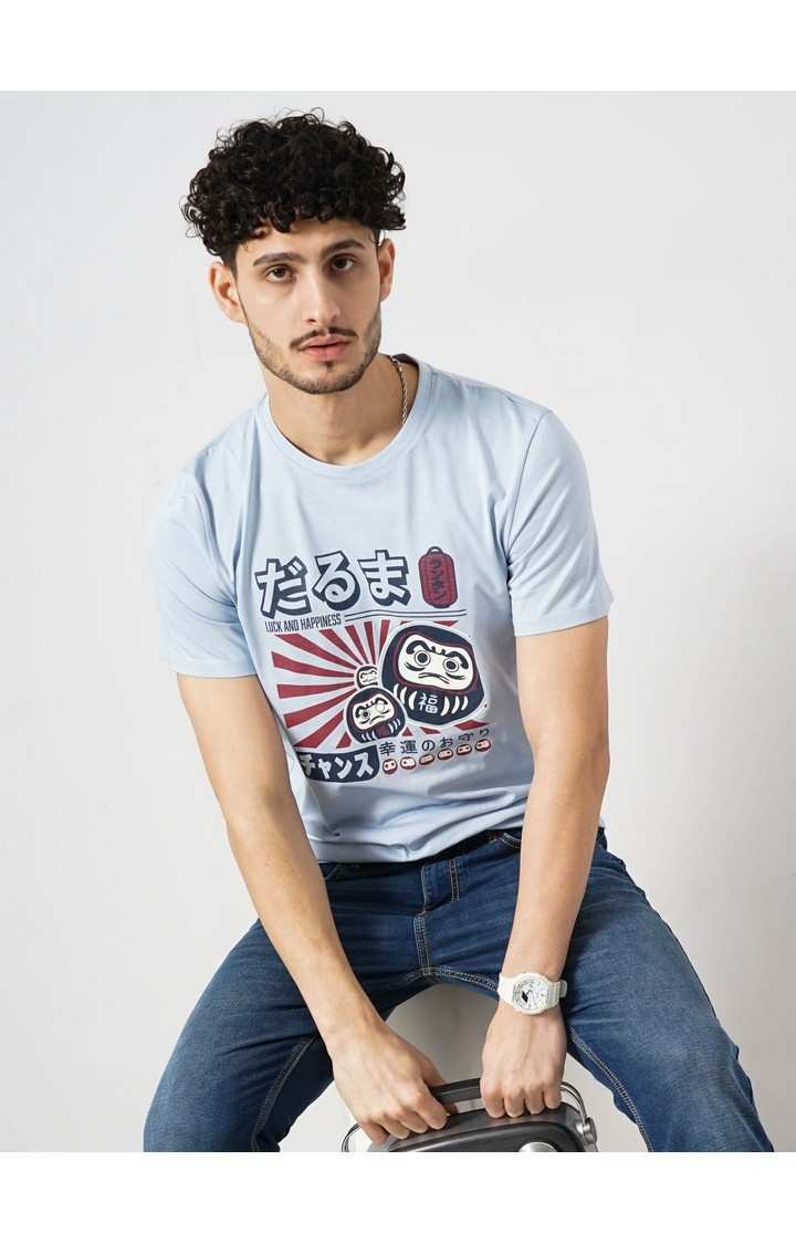 Celio Men Blue Printed Regular Fit Cotton Jersey Tshirt