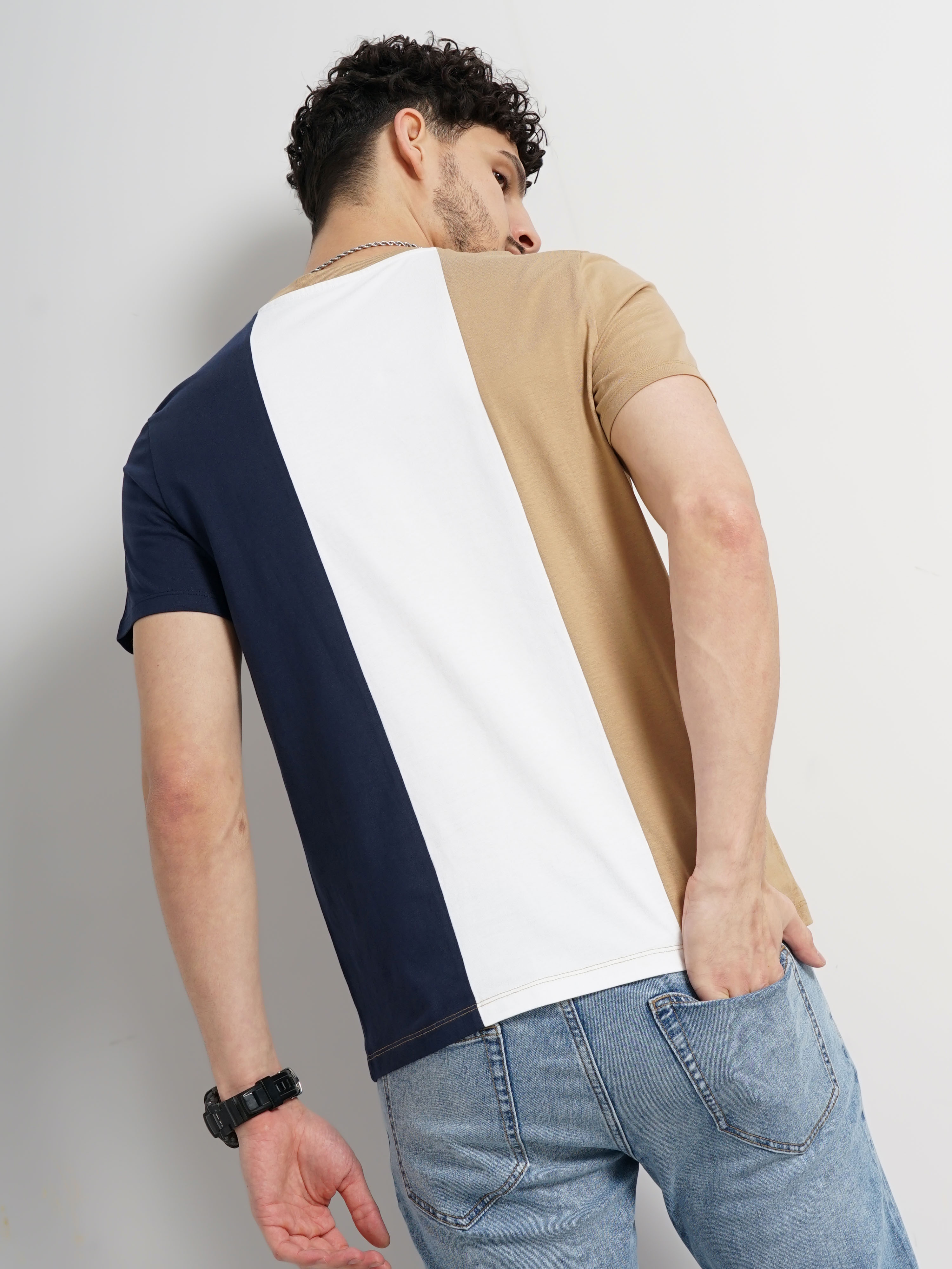 Celio Men Brown Colourblocked Regular Fit Fashion Cotton Jersey Tshirt