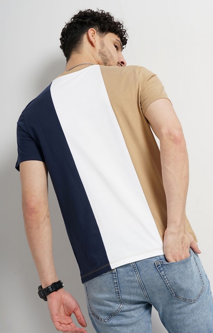 celio | Celio Men Brown Colourblocked Regular Fit Fashion Cotton Jersey Tshirt
