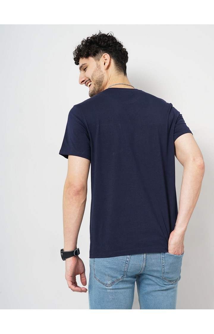 Celio Men Navy Blue Solid Regular Fit Fashion Cotton Jersey Tshirt