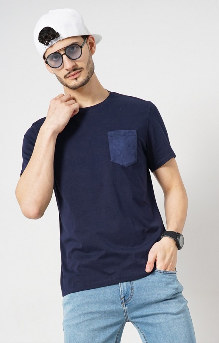 celio | Celio Men Navy Blue Solid Regular Fit Fashion Cotton Jersey Tshirt