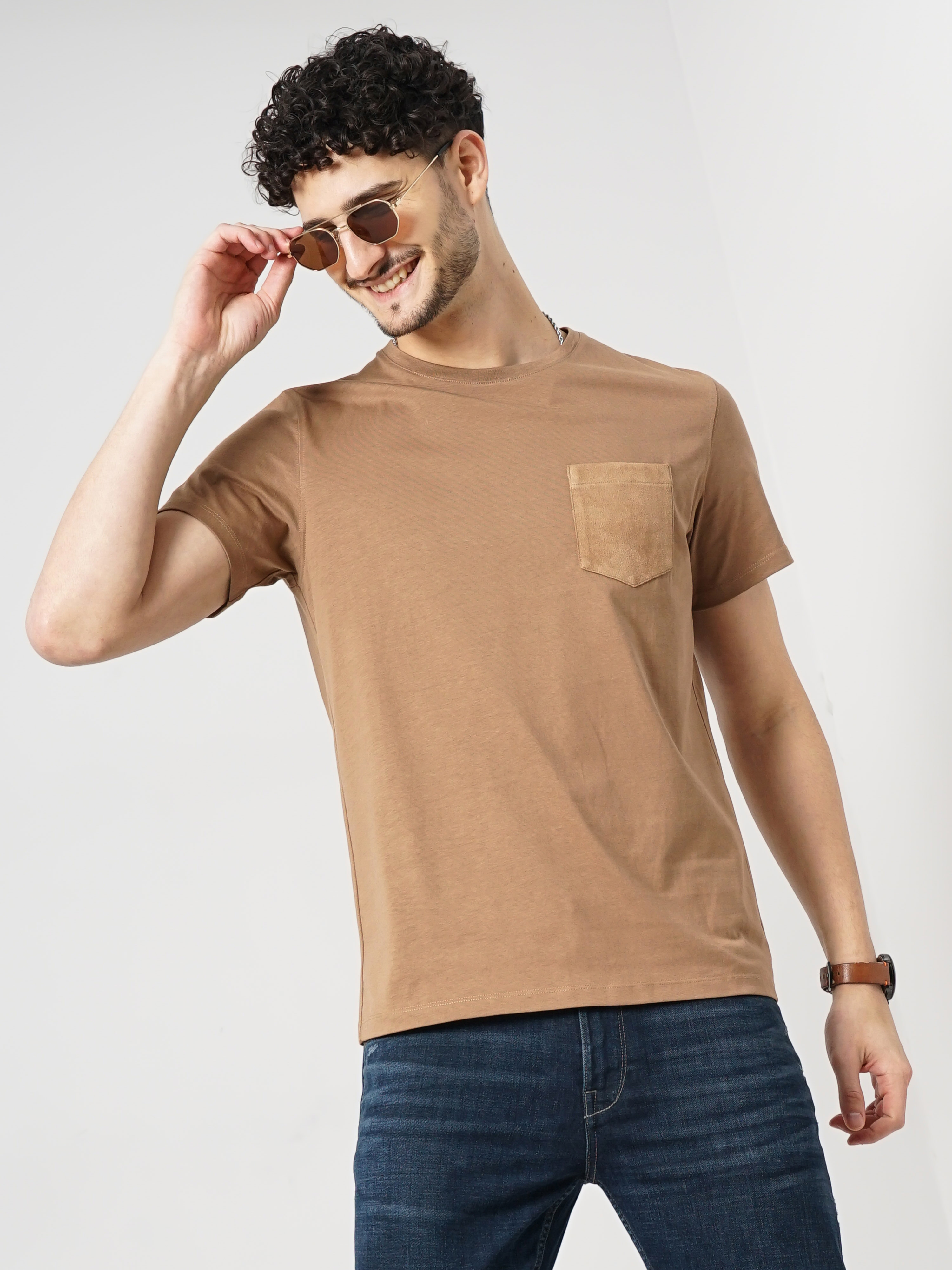 celio | Celio Men Brown Solid Regular Fit Fashion Cotton Jersey Tshirt