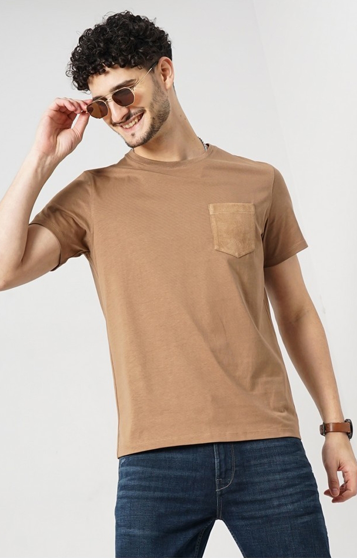 celio | Celio Men Brown Solid Regular Fit Fashion Cotton Jersey Tshirt