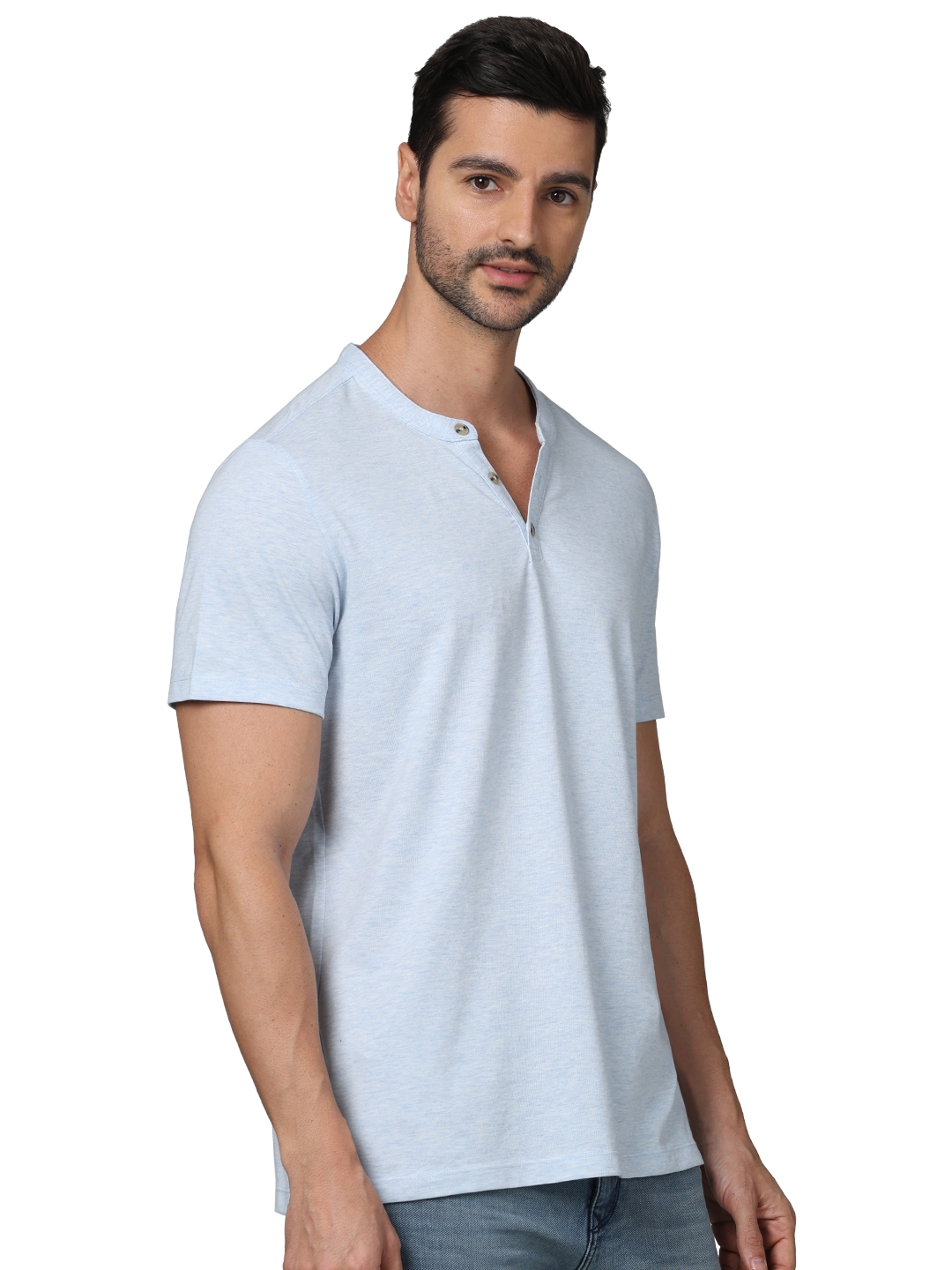 Celio Men Blue Solid Regular Fit Cotton Casual Tshirts