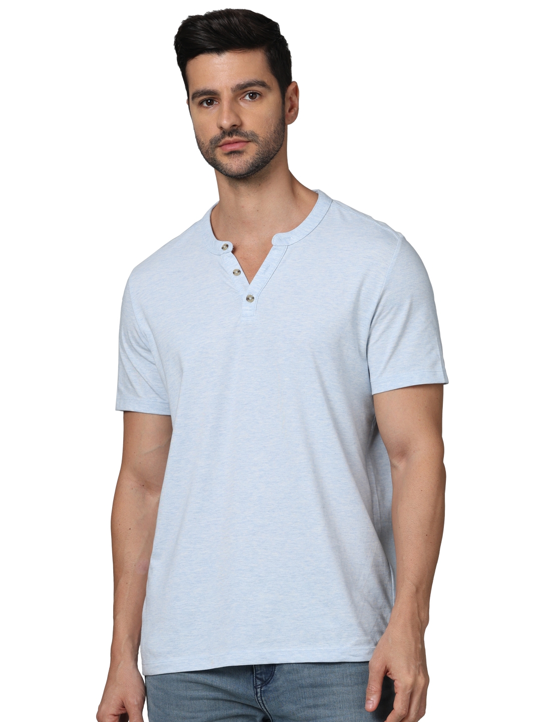 Celio Men Blue Solid Regular Fit Cotton Casual Tshirts