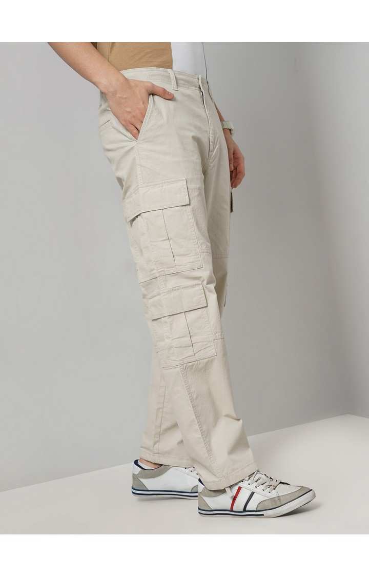 Celio Men Beige Solid Regular Fit Cotton Trousers