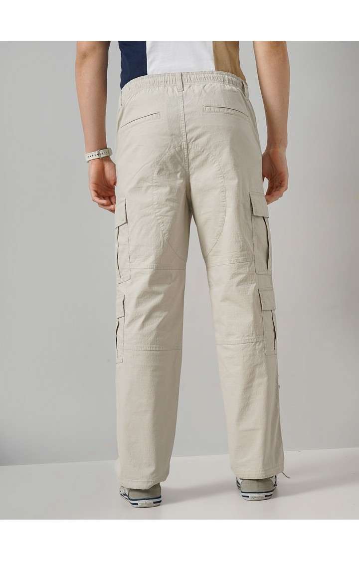Celio Men Beige Solid Regular Fit Cotton Trousers