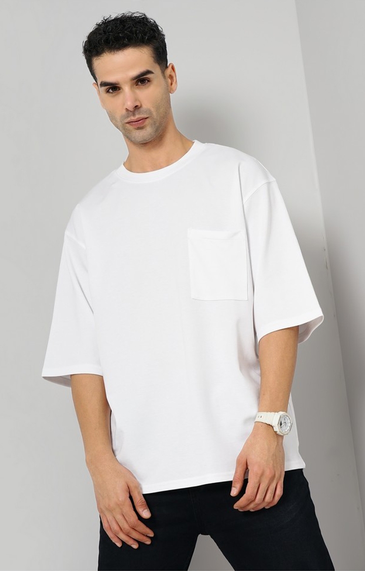 celio | Celio Men Off White Solid Oversized Cotton Tshirts