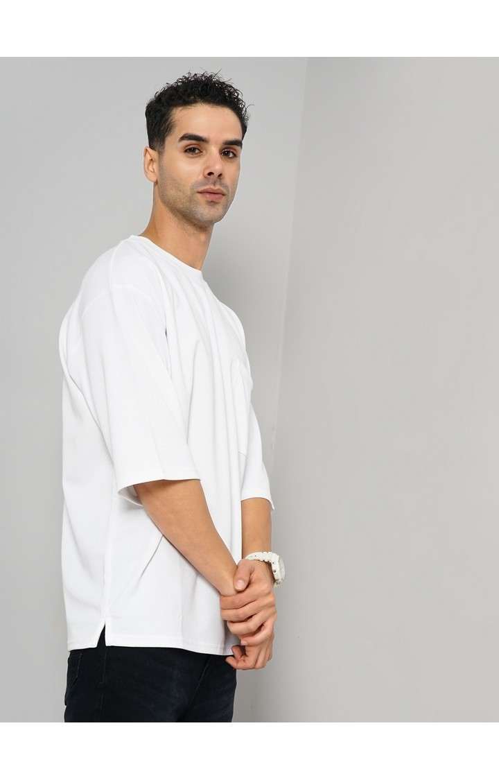 Celio Men Off White Solid Oversized Cotton Tshirts