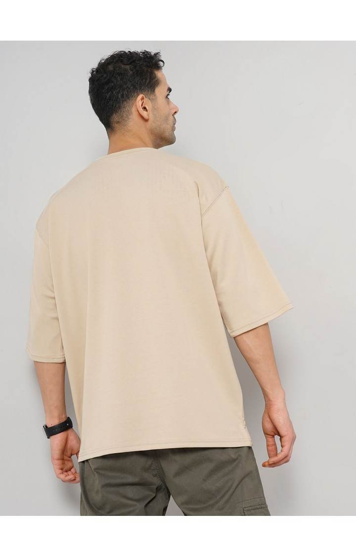 Celio Men Beige Solid Oversized Cotton Tshirt