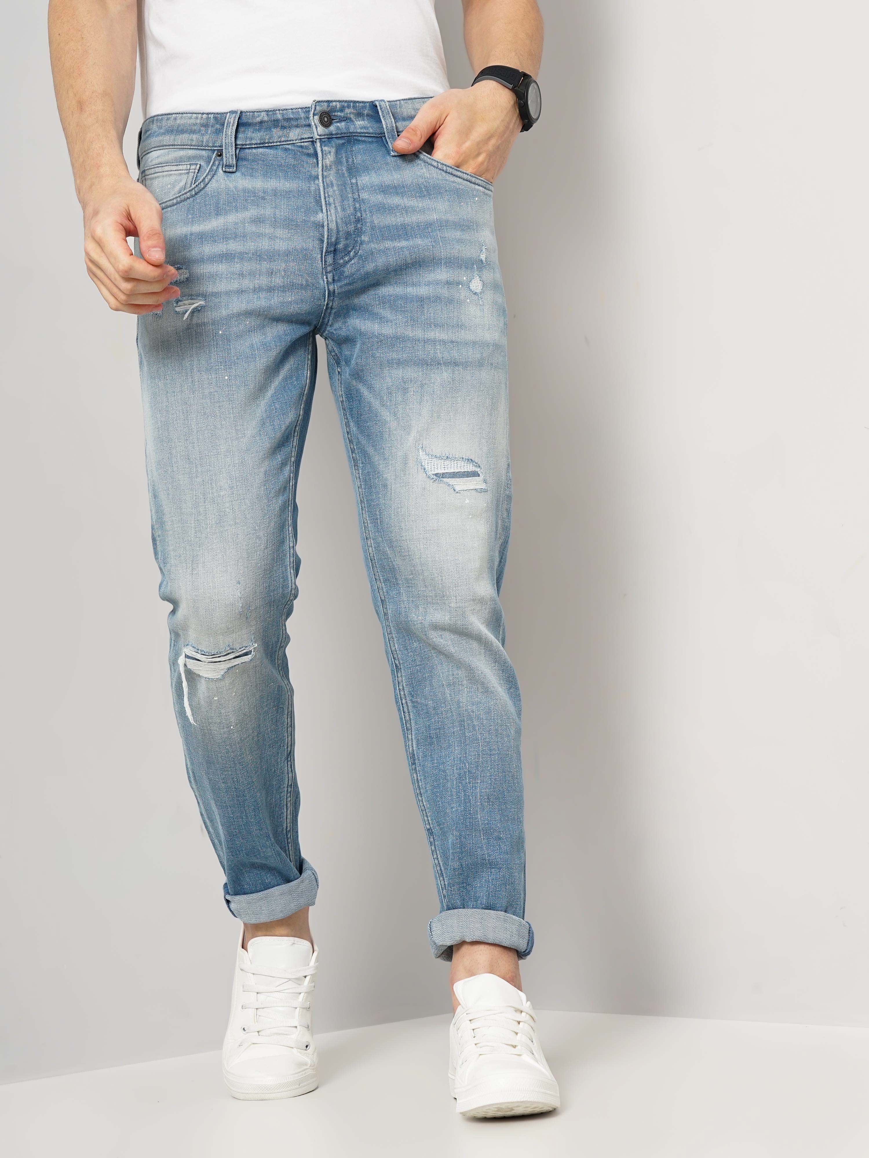 Celio Men Blue Slim Fit Cotton Distress Denim Jeans