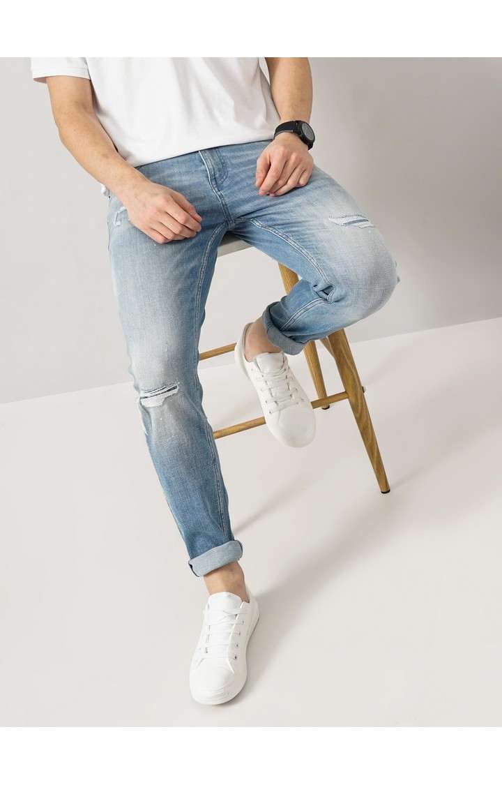 Celio Men Blue Slim Fit Cotton Distress Denim Jeans
