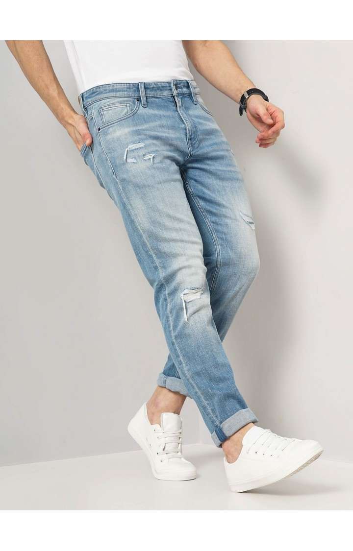 Celio Men Blue Slim Fit Cotton Distress Denim Jeans