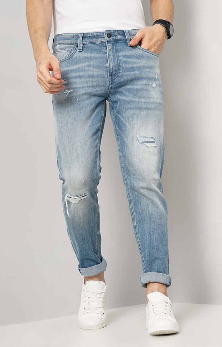 Celio Men Blue Slim Fit Cotton Distress Denim Jeans