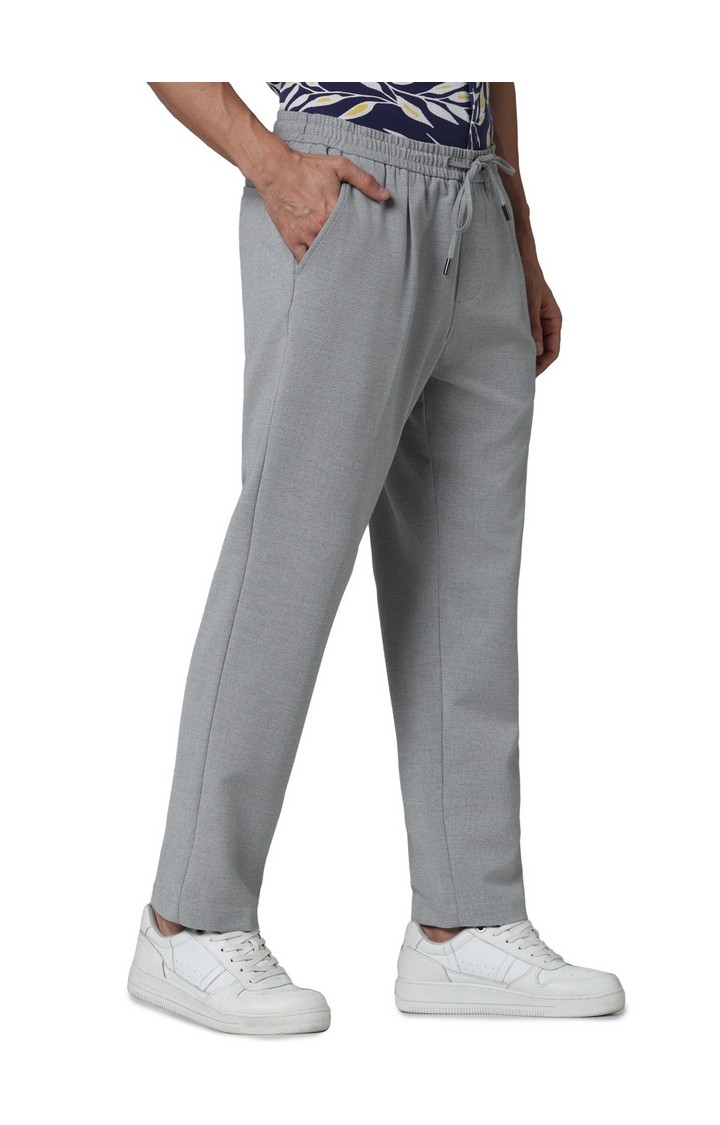 Celio Men Grey Solid Regular Fit Polyester Casual Trousers