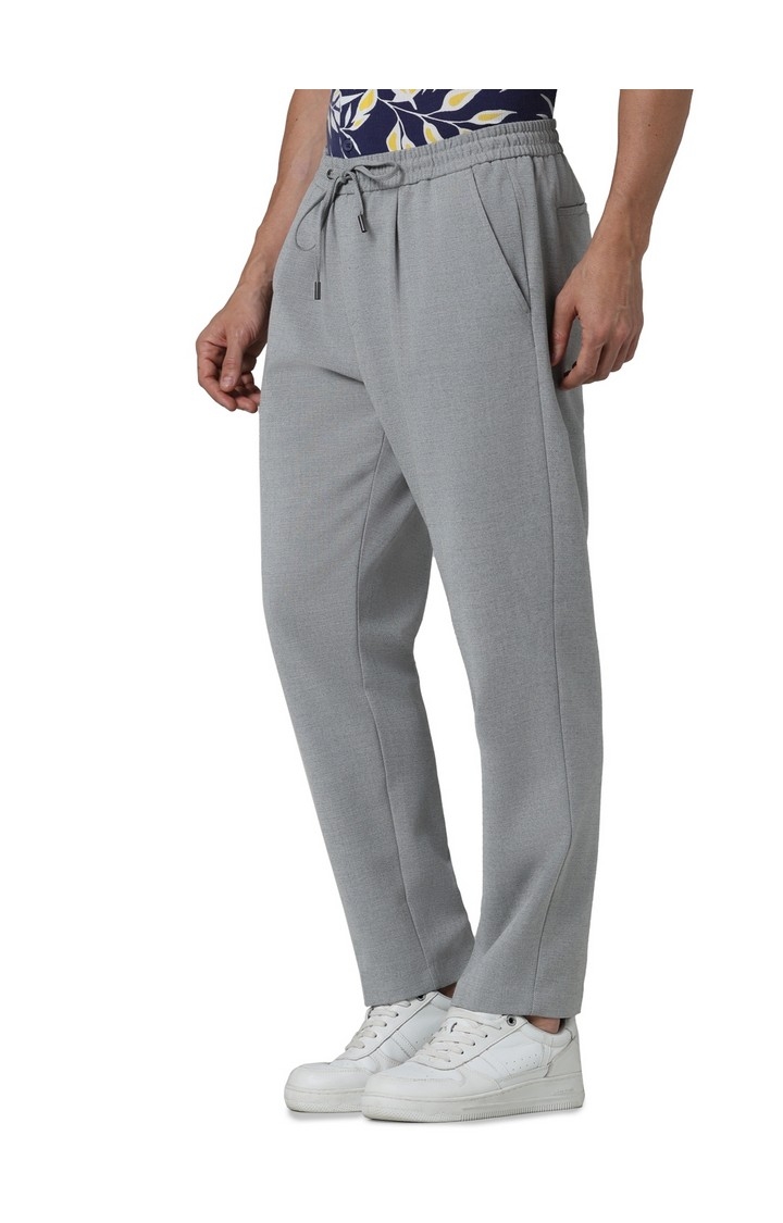 Celio Men Grey Solid Regular Fit Polyester Casual Trousers