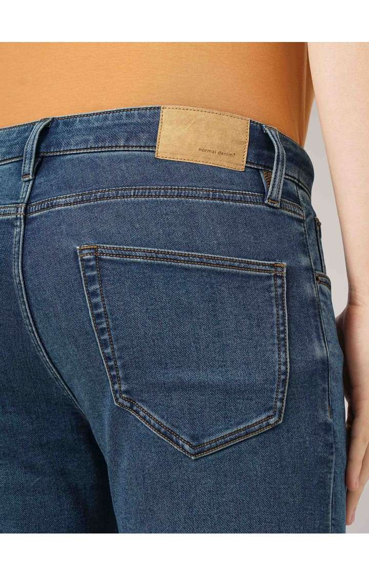 Celio Men Blue Solid Straight Fit Cotton Knitted Dobby Jeans