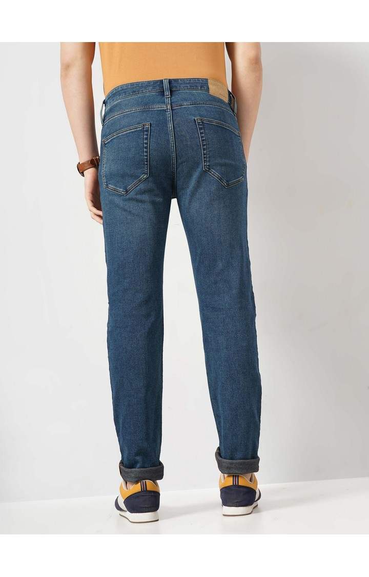 Celio Men Blue Solid Straight Fit Cotton Knitted Dobby Jeans