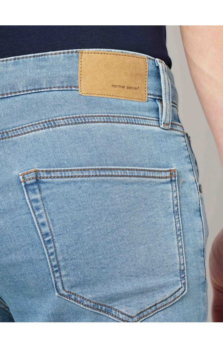 Celio Men Blue Solid Straight Fit Cotton Knitted Dobby Jeans