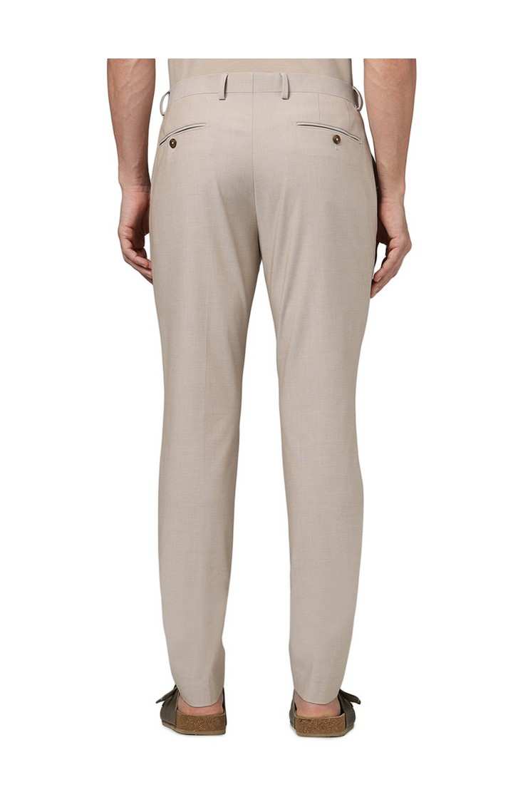 Celio Men Beige Solid Slim Fit Polyester Formal Trousers