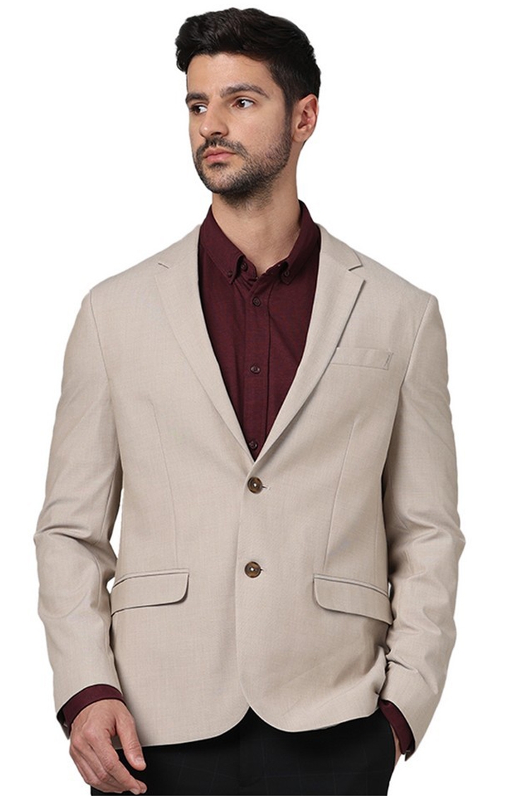 celio | Celio Men Beige Solid Slim Fit Polyester Suit Jacket