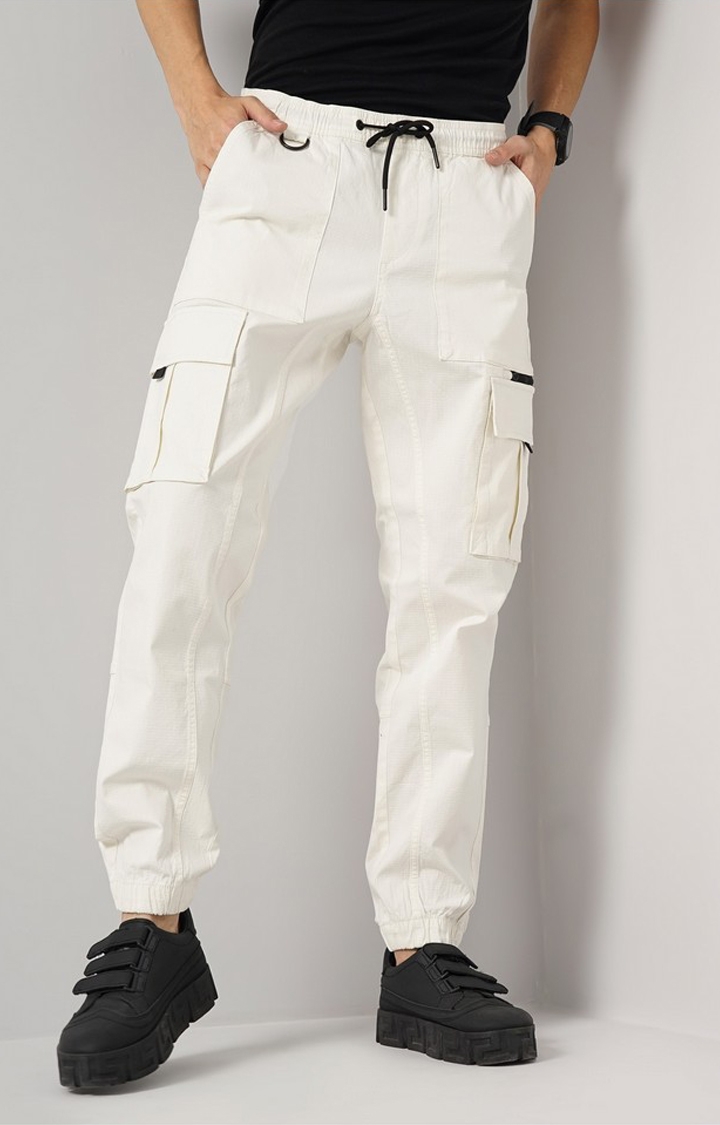 celio | Celio Men Beige Solid Regular Fit Cotton Cargo Trouser