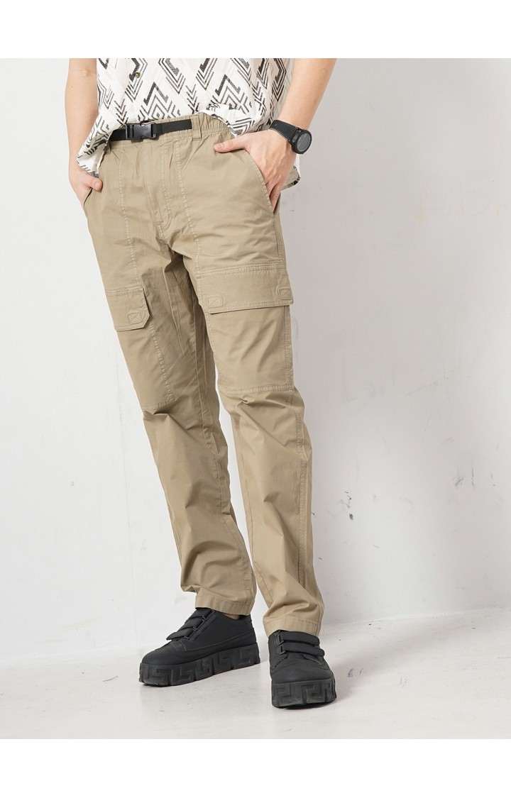 Celio Men Beige Solid Regular Fit Cotton Cargo Trousers