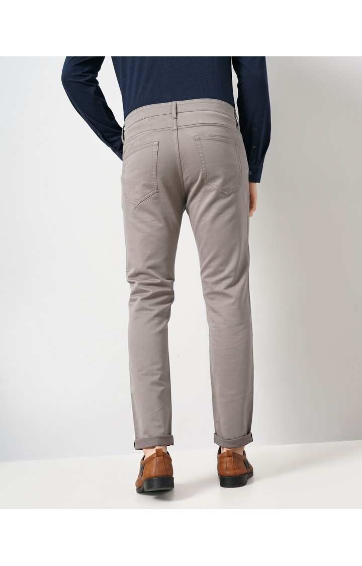 Celio Men Beige Solid Slim Fit Dobby Cotton Pants Casual Trousers