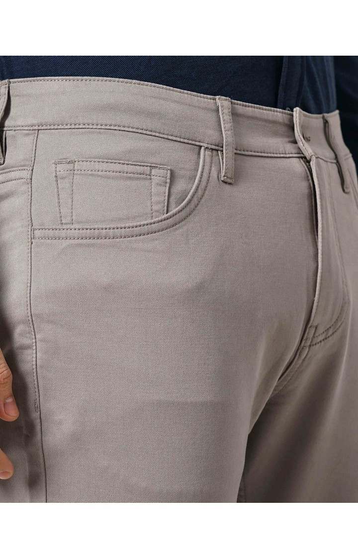 Celio Men Beige Solid Slim Fit Dobby Cotton Pants Casual Trousers