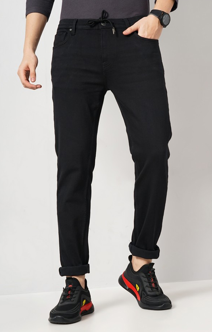 celio | Celio Men Black Solid Slim Fit Cotton Knitted Denim Jeans