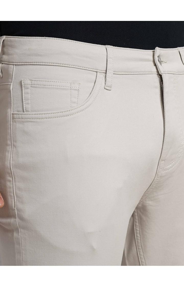 Celio Men Beige Solid Slim Fit Dobby Cotton Pants Casual Trousers