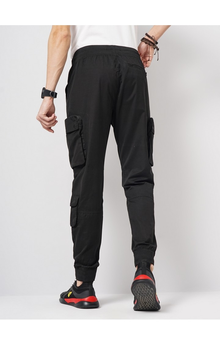 Celio Men Black Solid Regular Fit Polyester Cargo Trouser