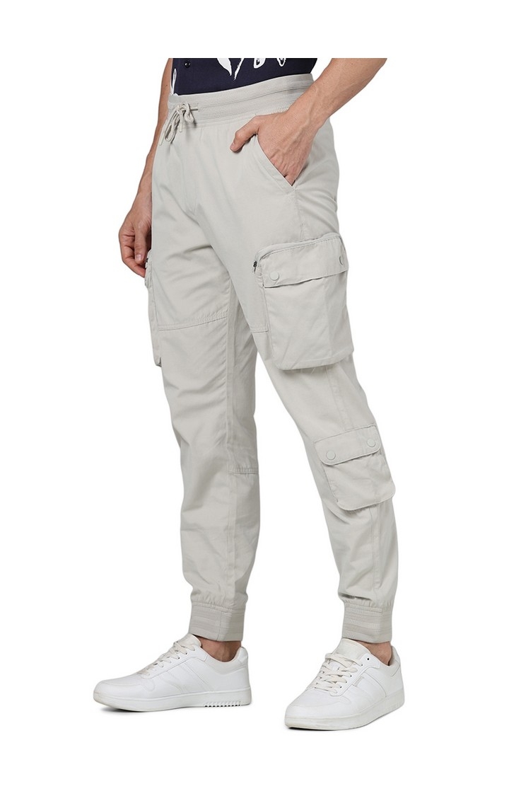 Celio Men Beige Solid Regular Fit Polyester Cargo Trousers