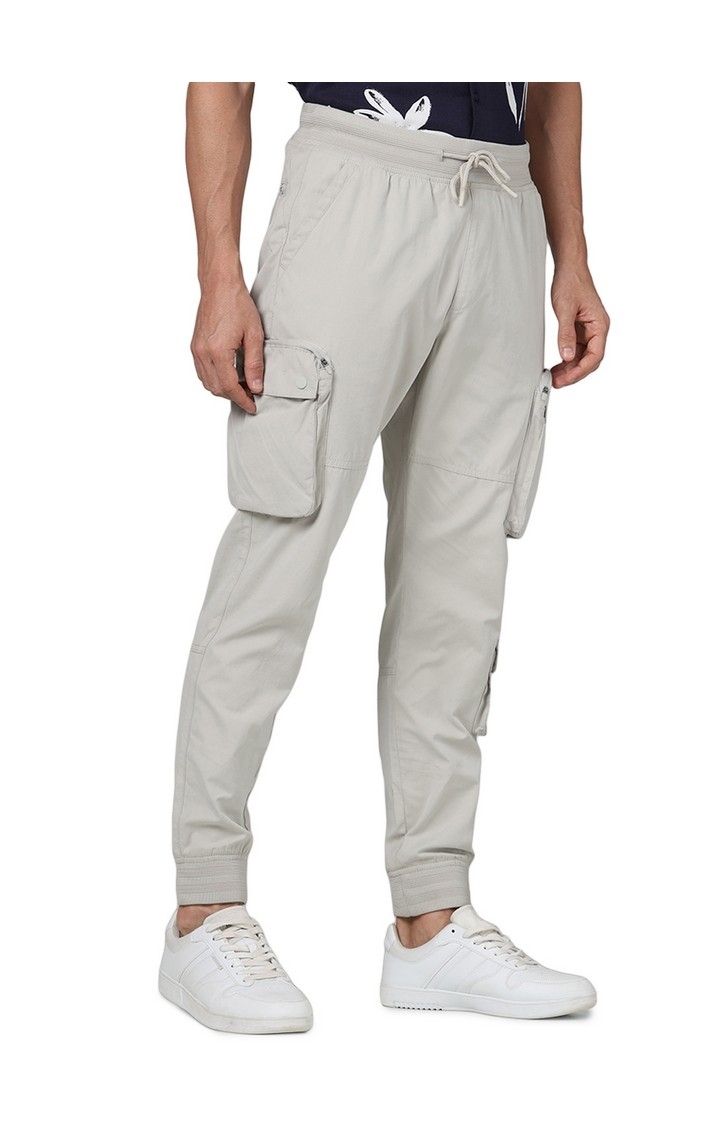 Celio Men Beige Solid Regular Fit Polyester Cargo Trousers