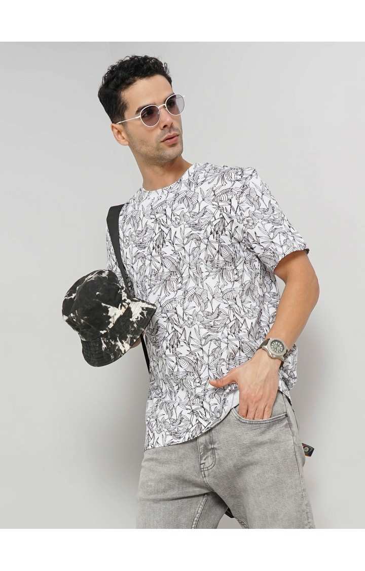 Celio Men White Printed Regular Fit Cotton Tshirt