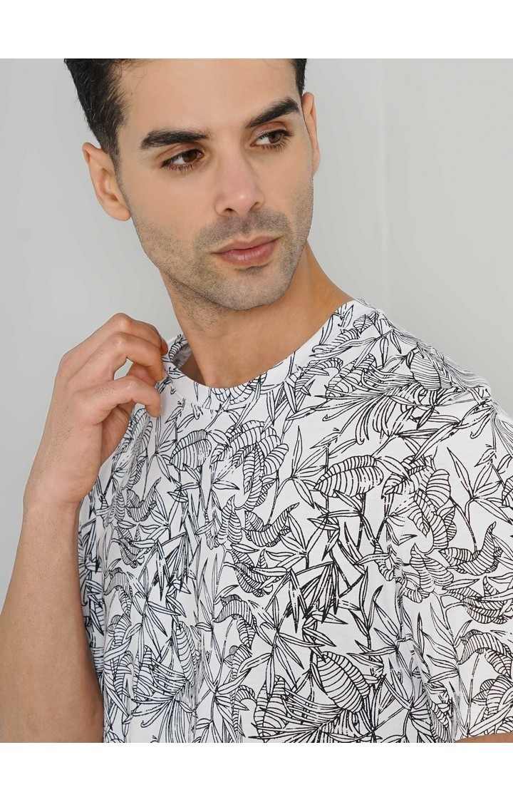Celio Men White Printed Regular Fit Cotton Tshirt