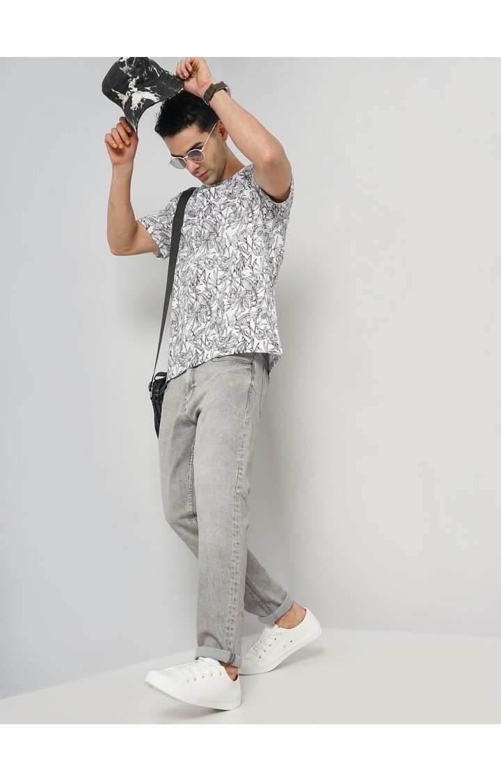 Celio Men White Printed Regular Fit Cotton Tshirt