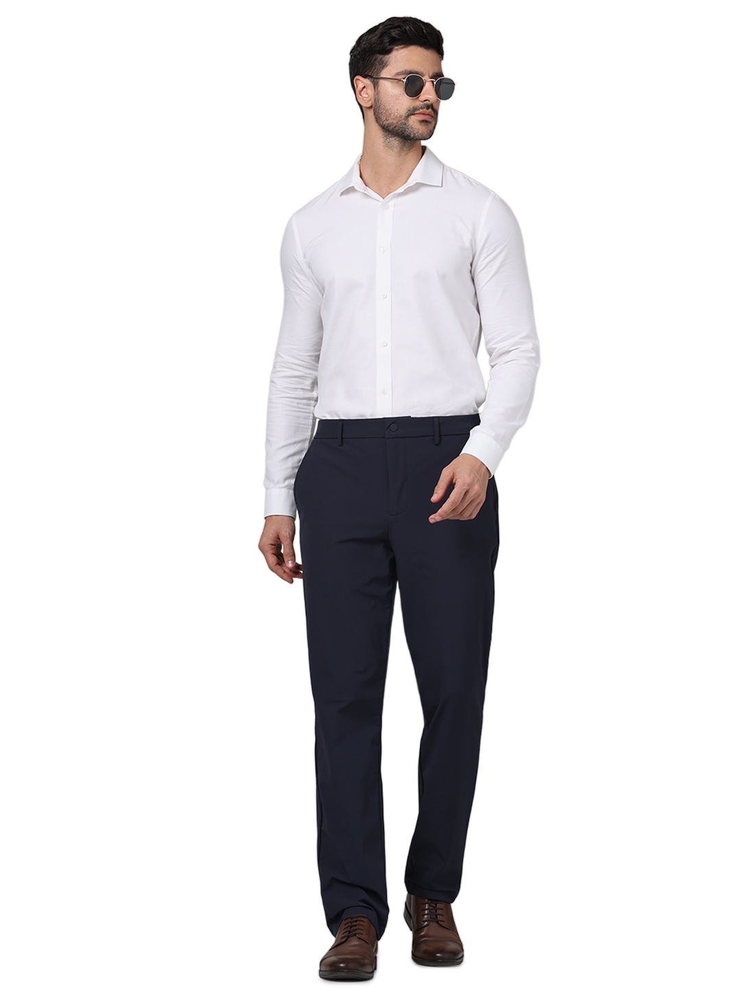 Celio Men Navy Blue Solid Slim Fit Nylon Fashion Trousers