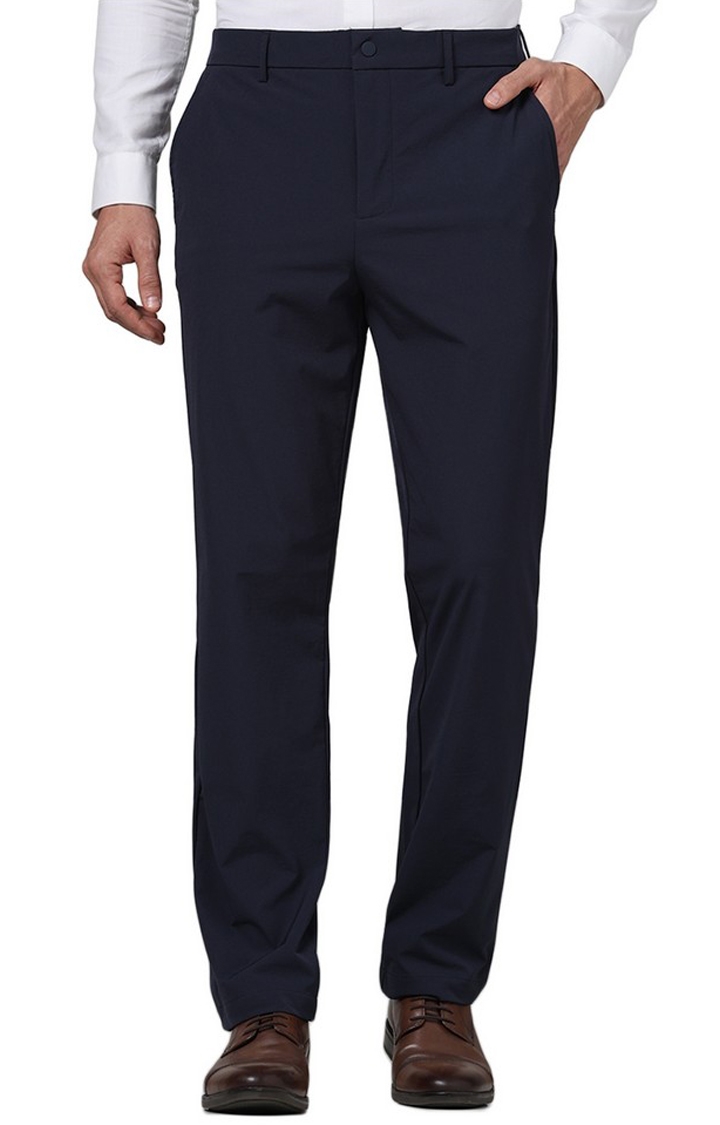 celio | Celio Men Navy Blue Solid Slim Fit Nylon Fashion Trousers