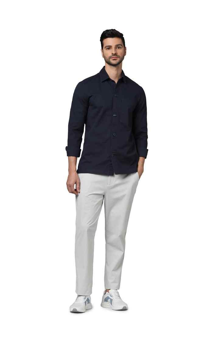 Celio Men Grey Solid Slim Fit Nylon Casual Trousers