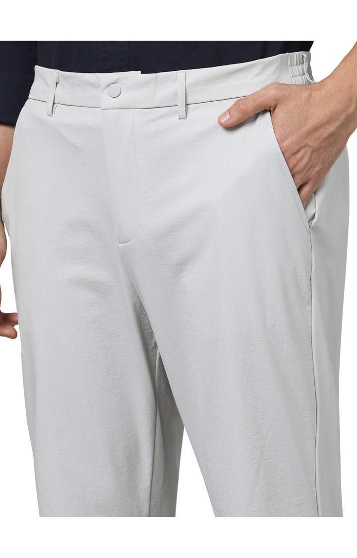 Celio Men Grey Solid Slim Fit Nylon Casual Trousers