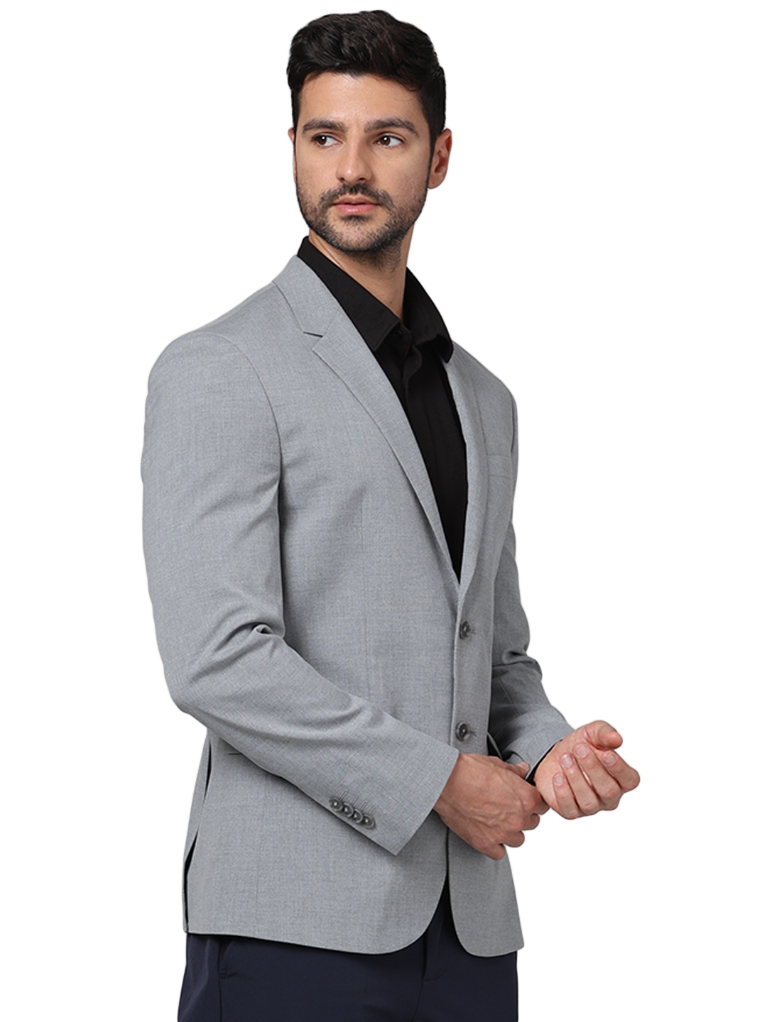 Celio Men Grey Solid Slim Fit Polyester Suit Jacket