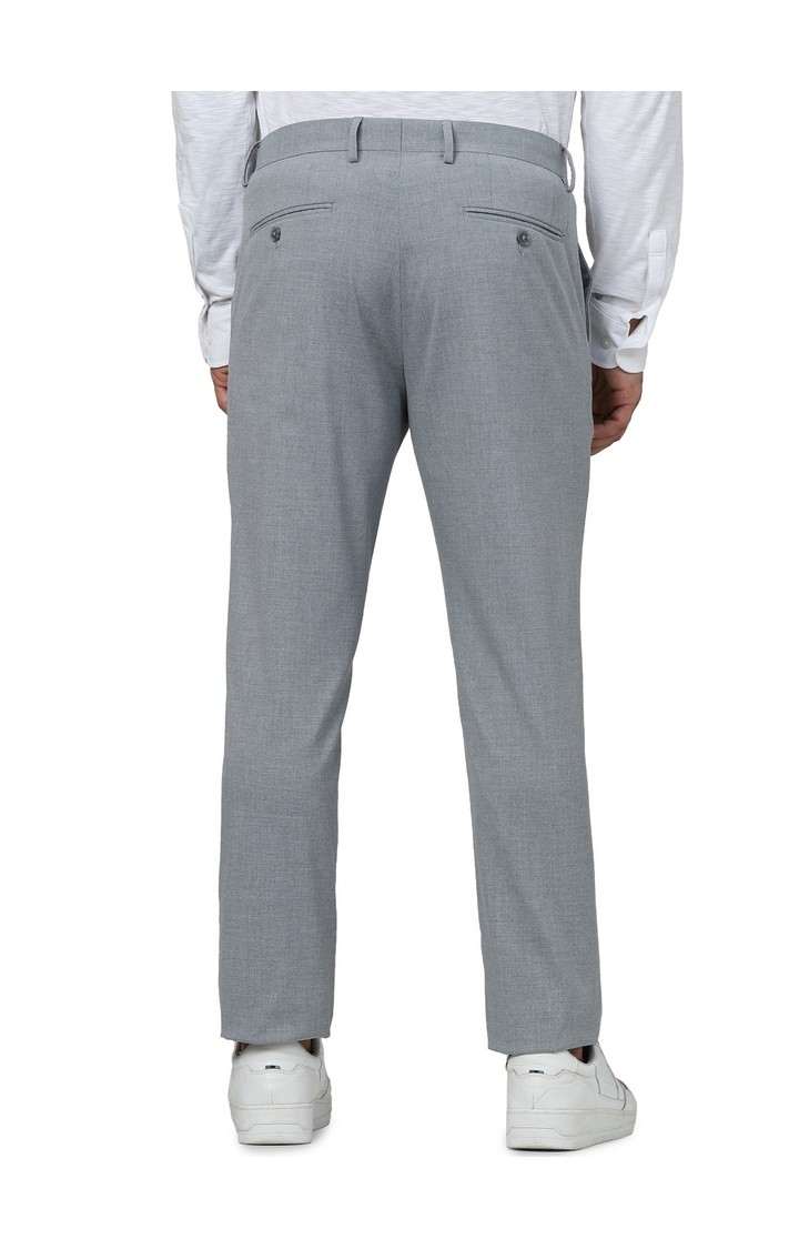 Celio Men Grey Solid Slim Fit Polyester Formal Trousers
