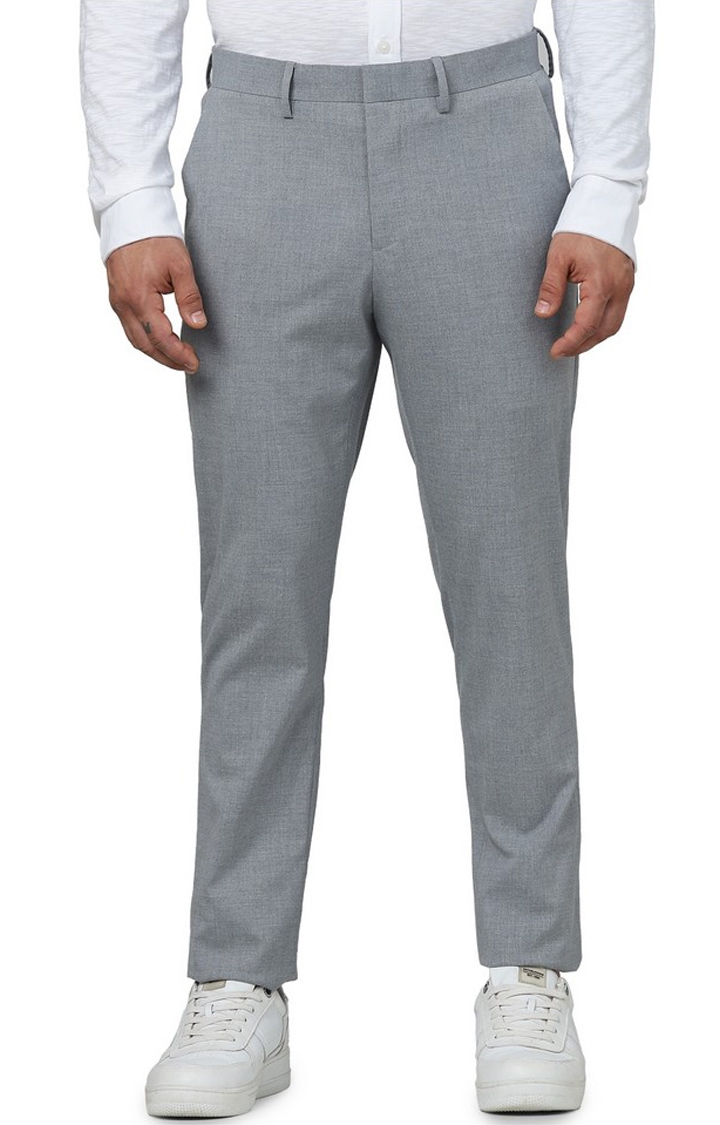 celio | Celio Men Grey Solid Slim Fit Polyester Formal Trousers