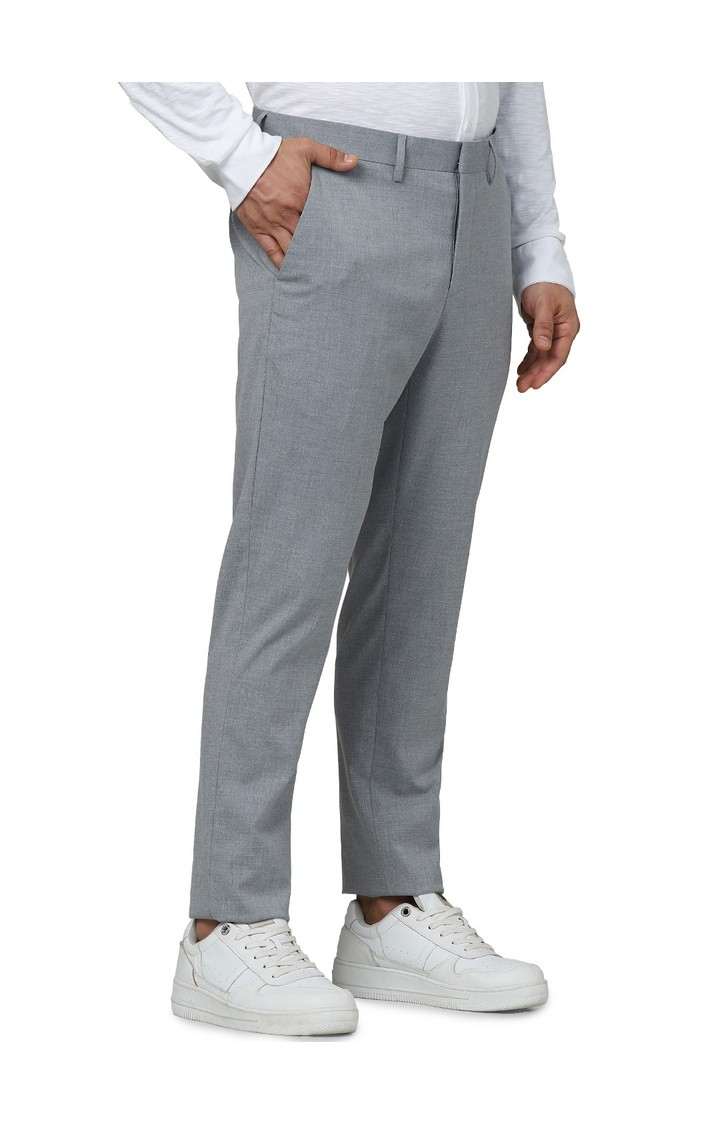 Celio Men Grey Solid Slim Fit Polyester Formal Trousers